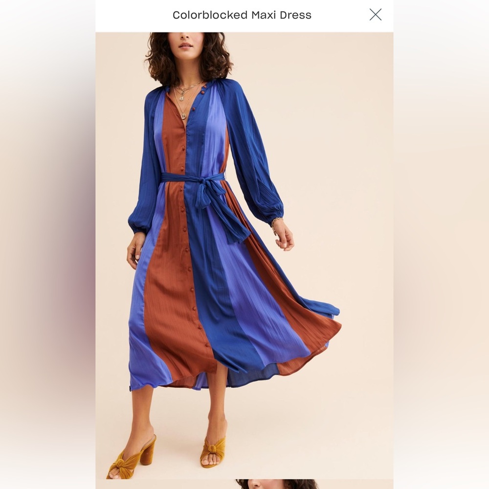 NWT Anthropologie Maeve Colorblock Maxi Shirt Dress Belted Size Medium